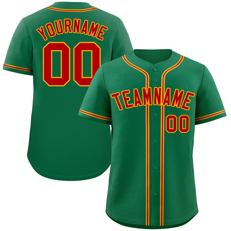 Custom Kelly Green Red-Yellow Classic Style Authentic Baseball Jersey