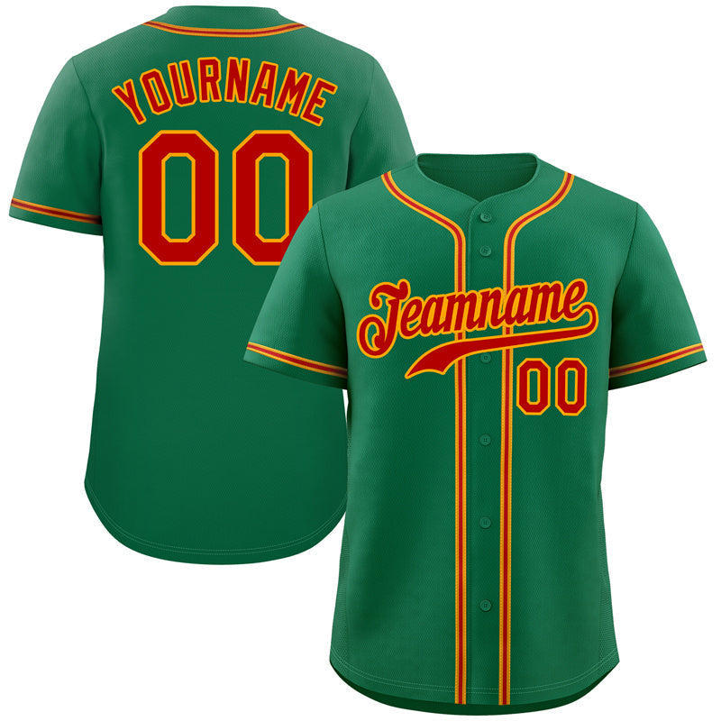 Custom Kelly Green Red-Yellow Classic Style Authentic Baseball Jersey