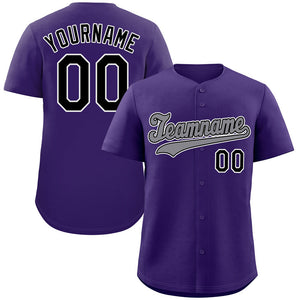 Maillot de baseball authentique de style classique violet gris-blanc personnalisé