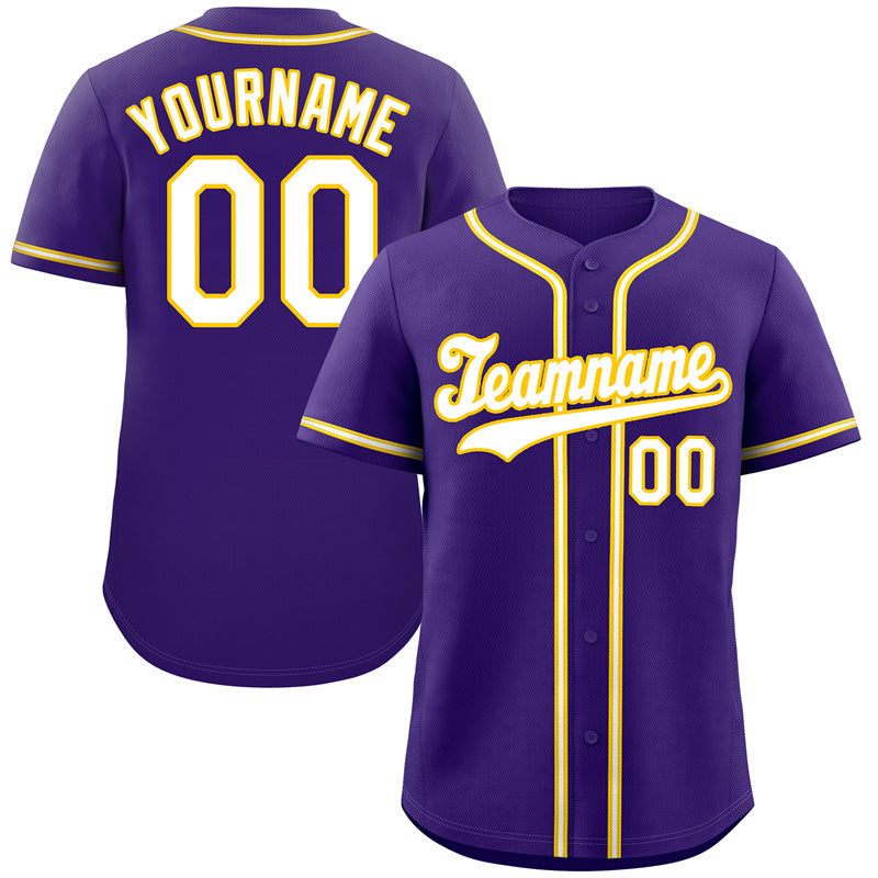 Custom Purple White-Yellow Classic Style Authentic Baseball Jersey