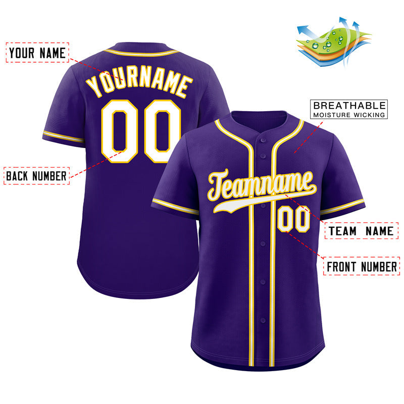 Custom Purple White-Yellow Classic Style Authentic Baseball Jersey