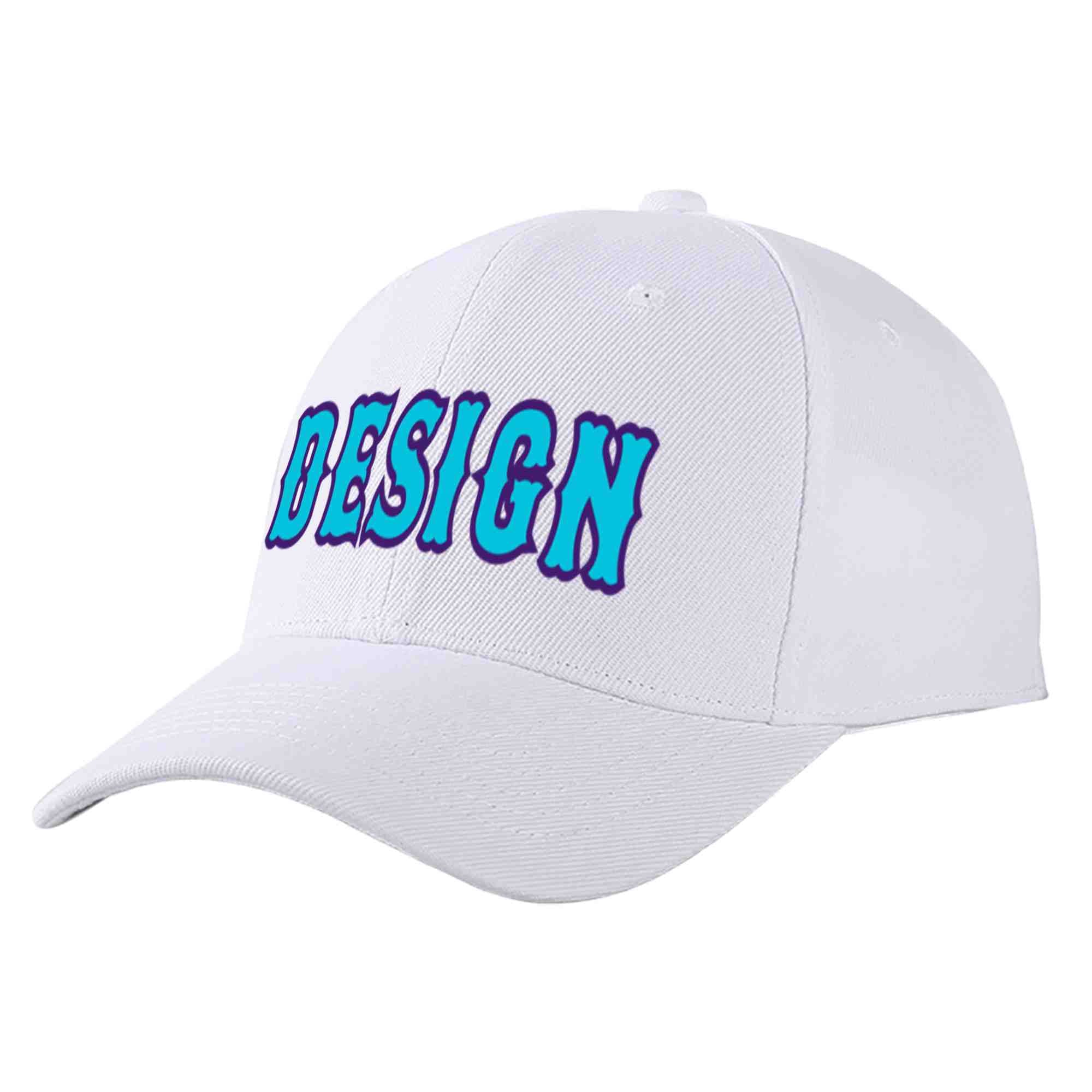 Custom White Light Blue-Purple Curved Eaves Sport Design Baseball Cap