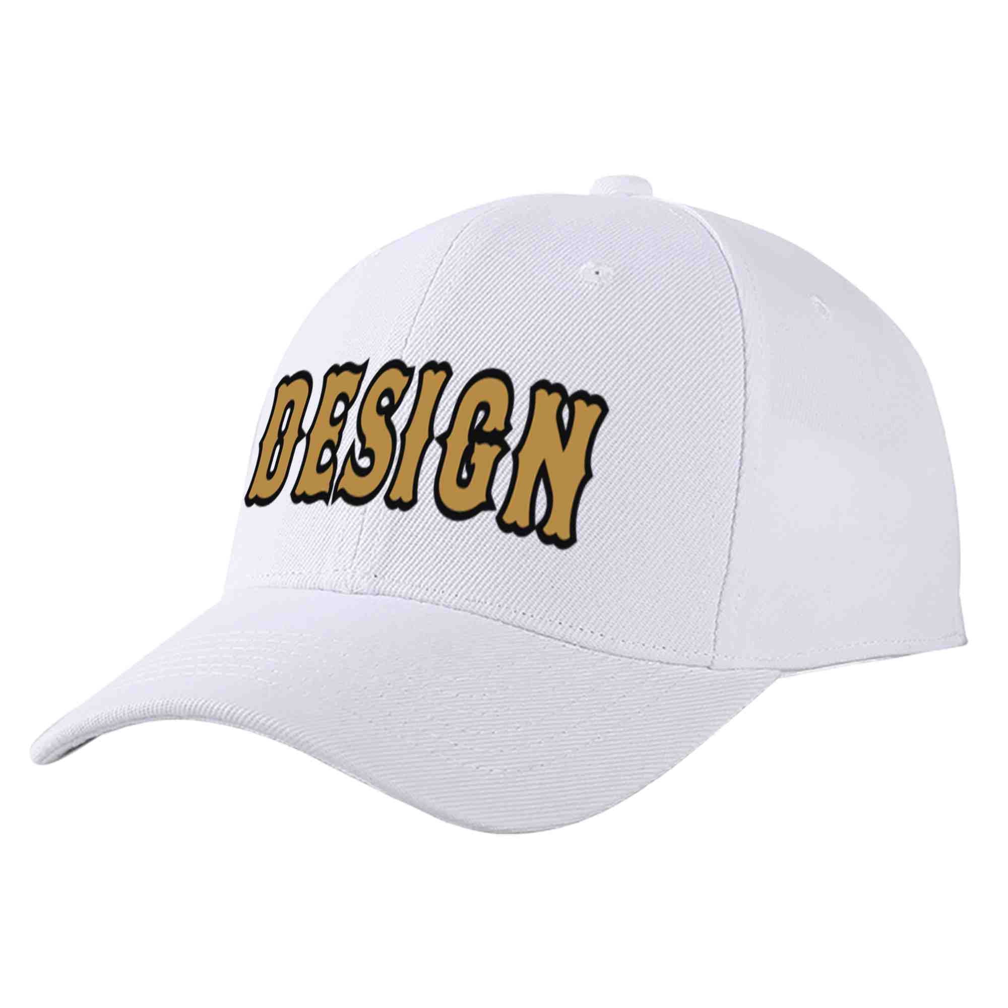 Custom White Old Gold-Black Curved Eaves Sport Design Baseball Cap