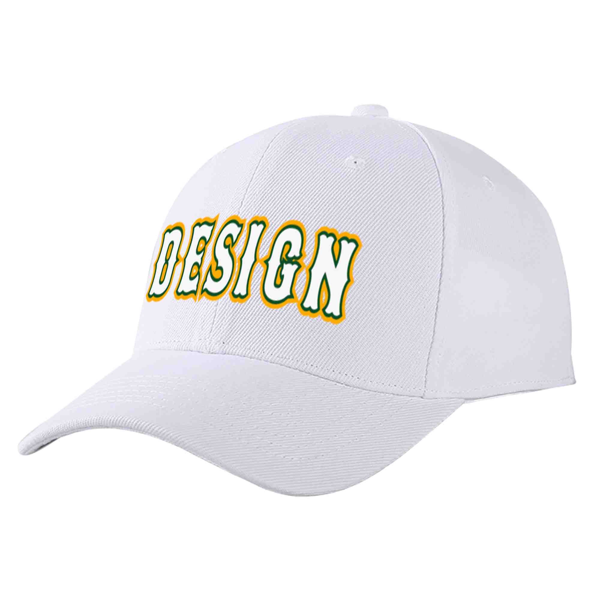 Custom White White-Kelly Green Curved Eaves Sport Design Baseball Cap