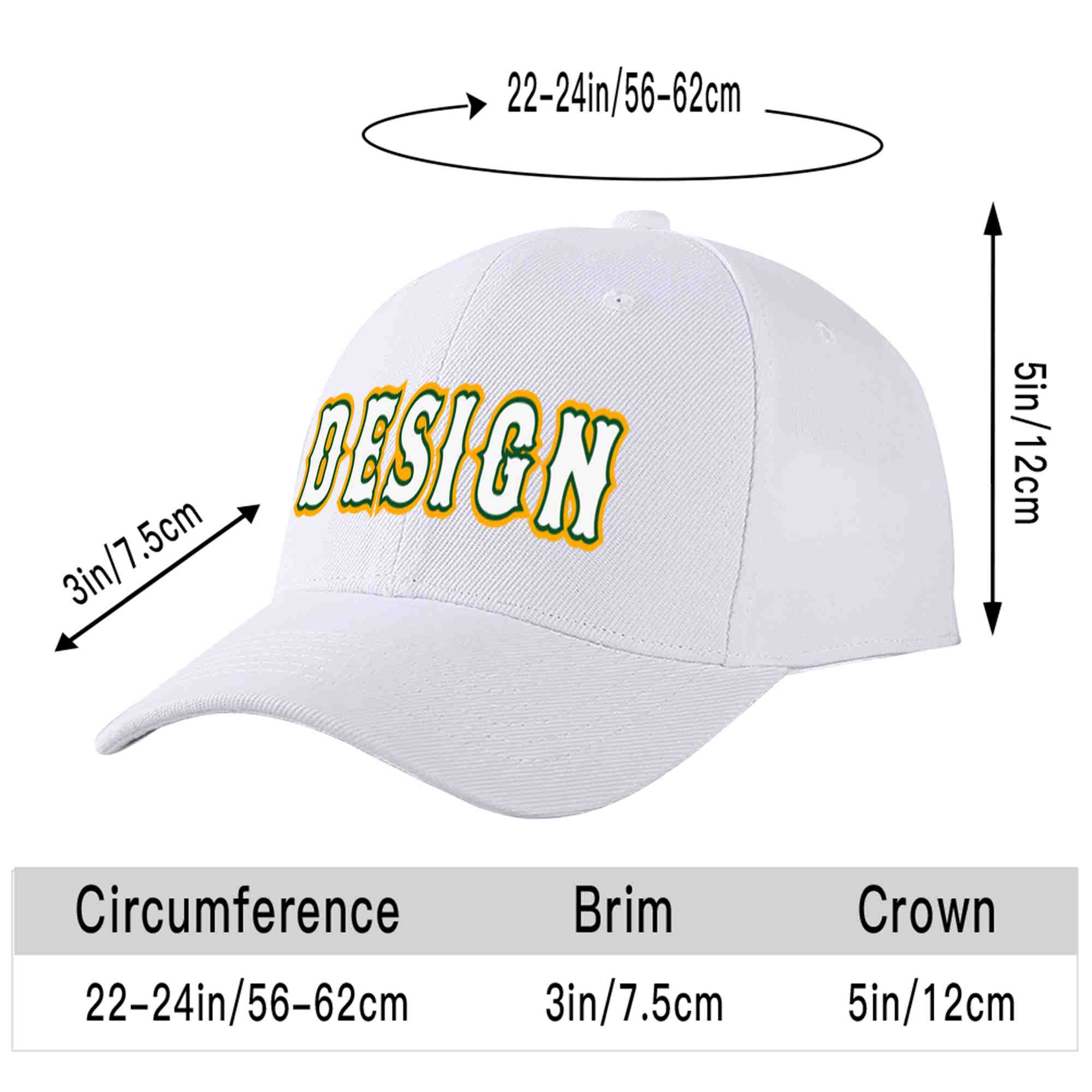 Custom White White-Kelly Green Curved Eaves Sport Design Baseball Cap