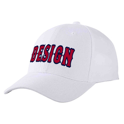 Custom White Red-Navy Curved Eaves Sport Design Baseball Cap