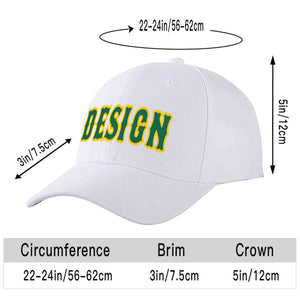 Custom White Kelly Green-Yellow Curved Eaves Sport Design Baseball Cap