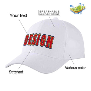 Custom White Red-Old Gold Curved Eaves Sport Design Baseball Cap