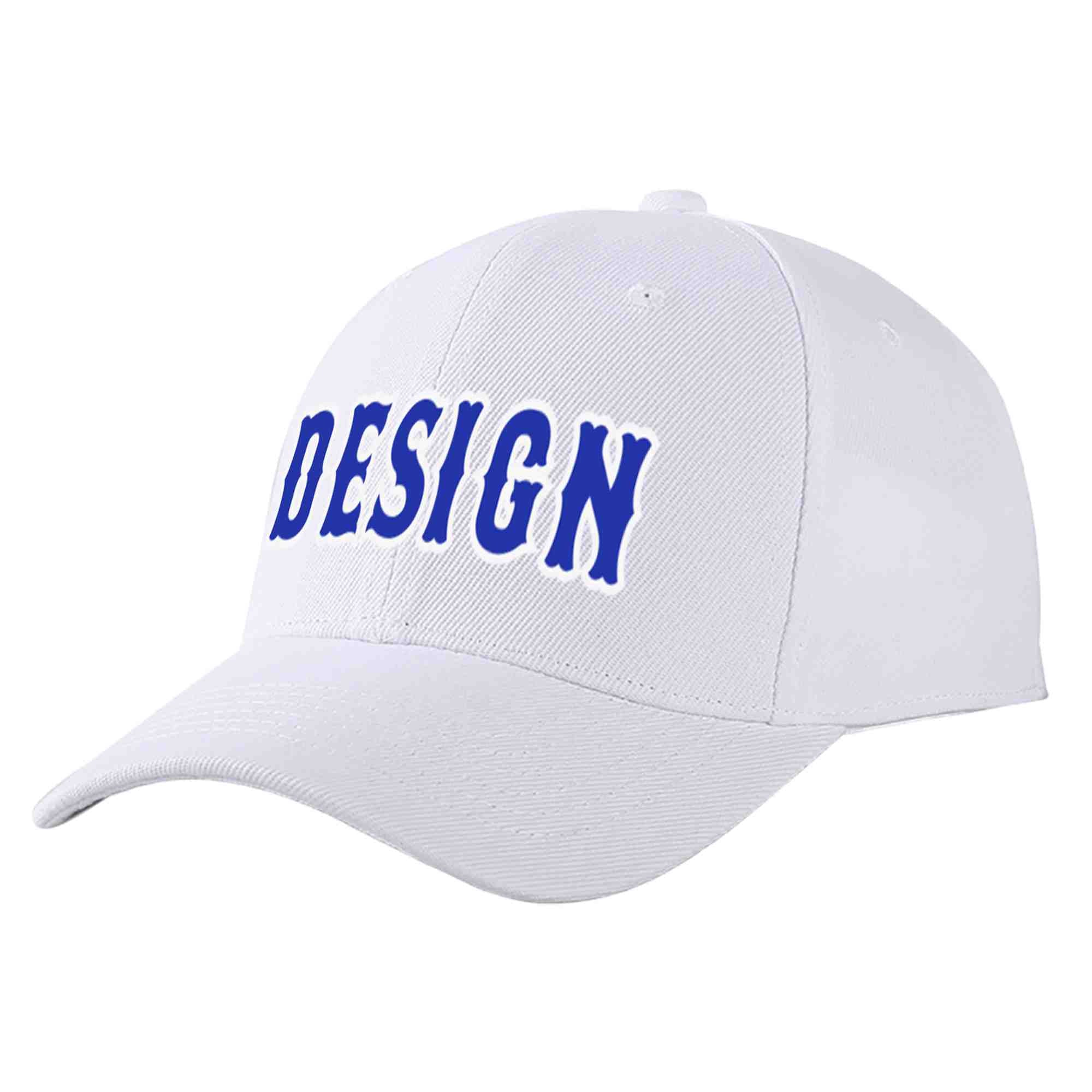 Custom White Royal-White Curved Eaves Sport Design Baseball Cap