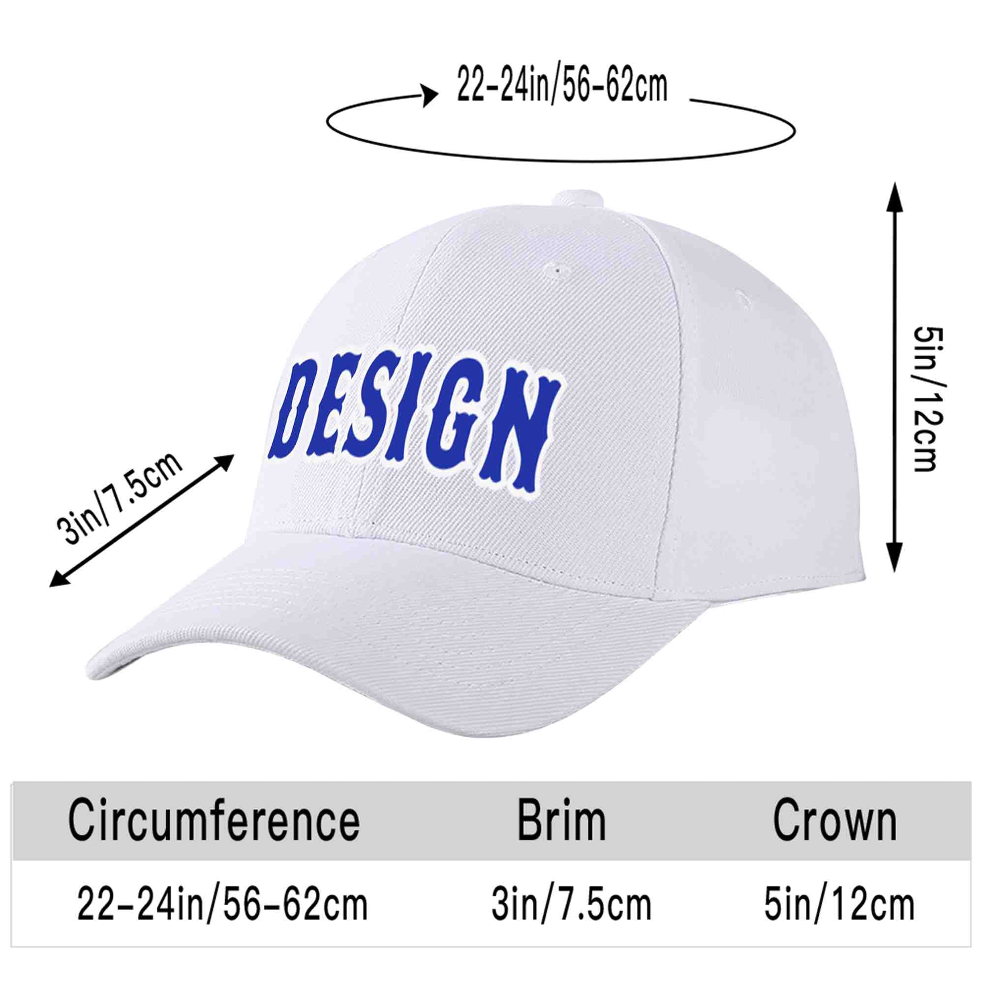 Custom White Royal-White Curved Eaves Sport Design Baseball Cap