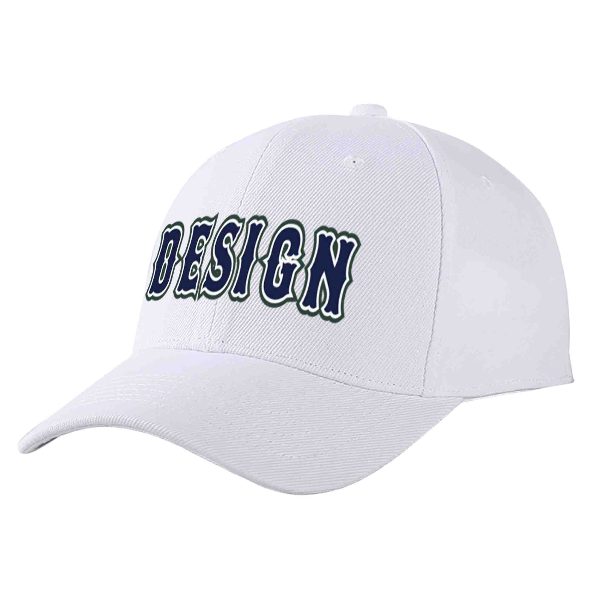 Custom White Navy-White Curved Eaves Sport Design Baseball Cap