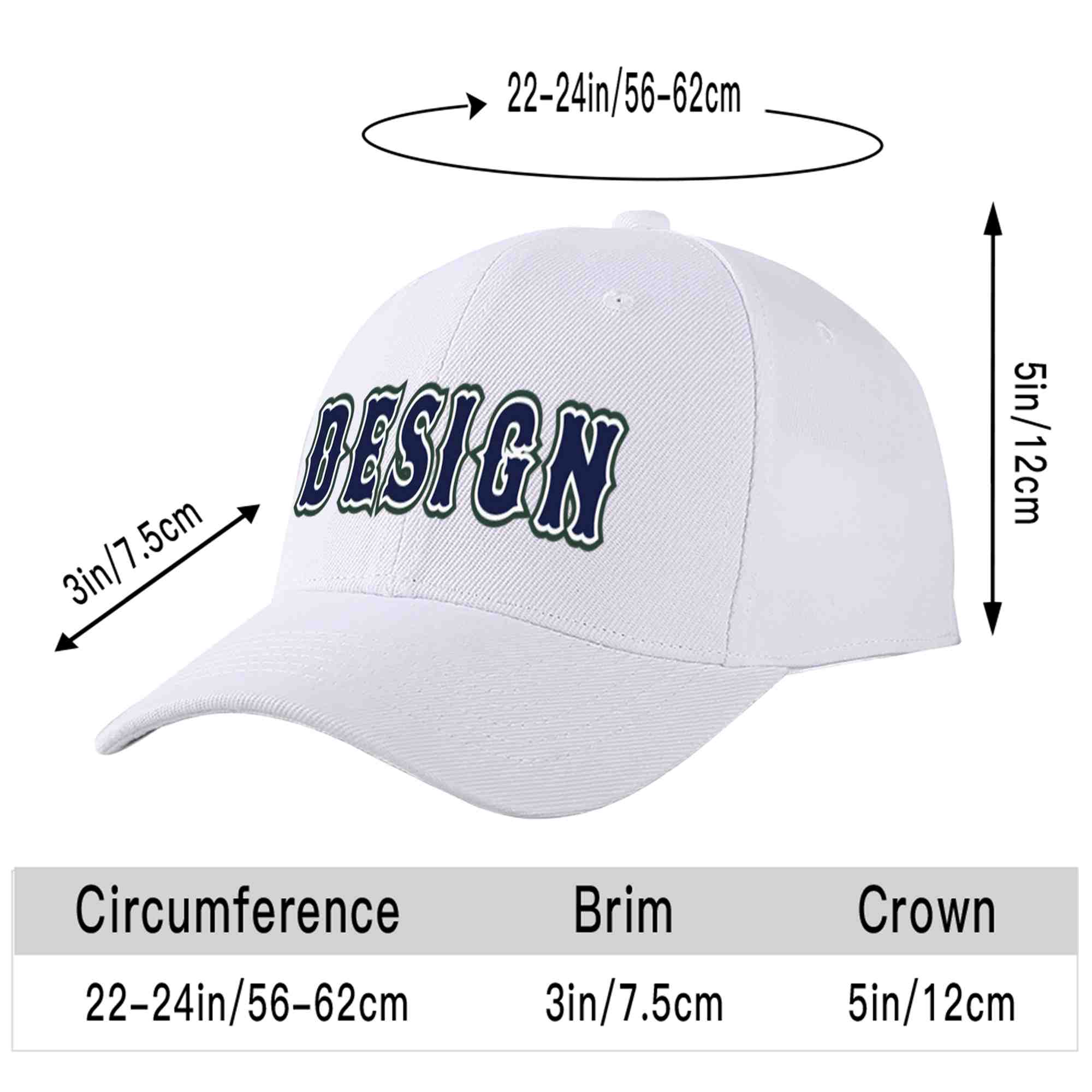 Custom White Navy-White Curved Eaves Sport Design Baseball Cap