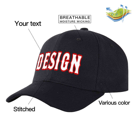 Custom Black White-Red Curved Eaves Sport Design Baseball Cap