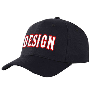 Casquette de baseball personnalisée noire, blanche et rouge, design sportif, avec avant-toit incurvé