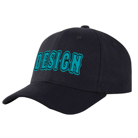 Custom Black Aqua-Black Curved Eaves Sport Design Baseball Cap