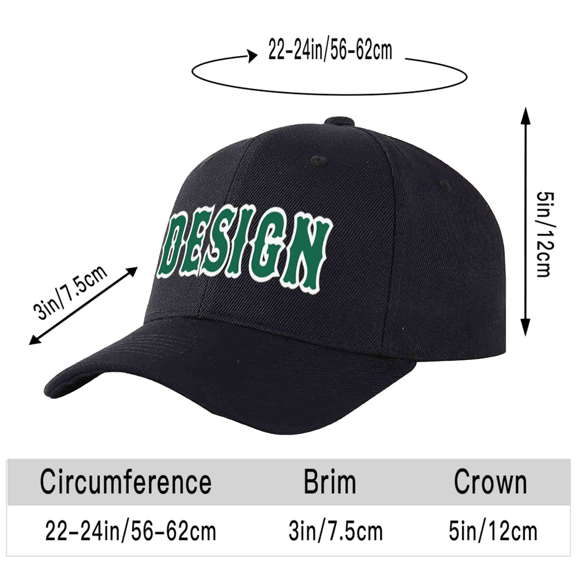 Custom Black Kelly Green-White Curved Eaves Sport Design Baseball Cap