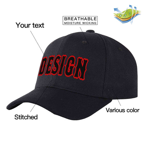 Custom Black Black-Red Curved Eaves Sport Design Baseball Cap