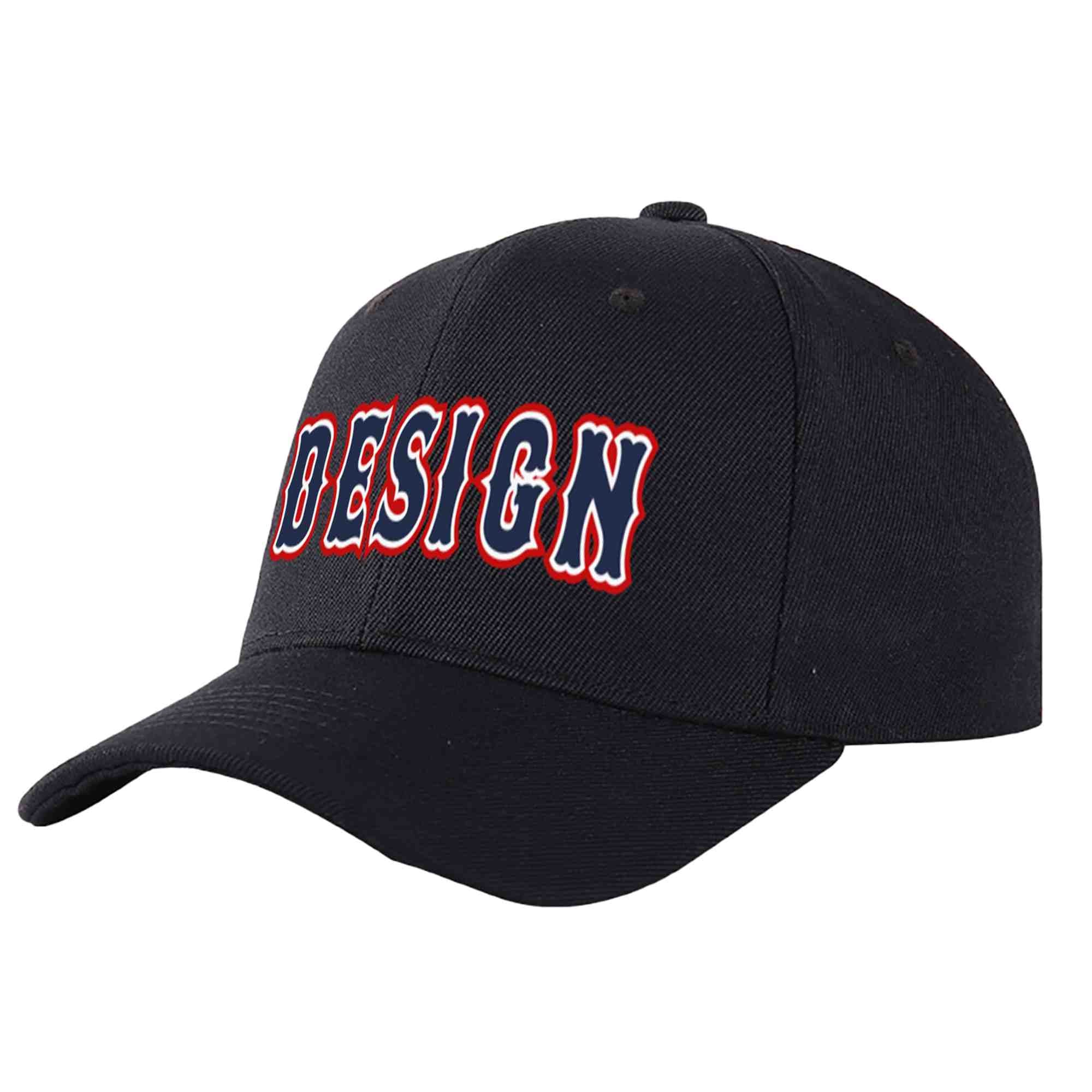 Custom Black Navy-White Curved Eaves Sport Design Baseball Cap