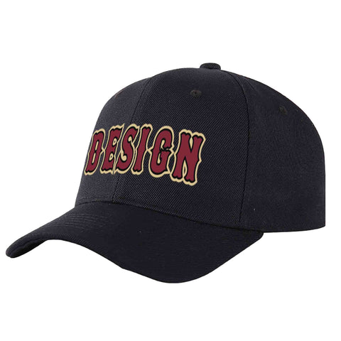 Custom Black Crimson-Black Curved Eaves Sport Design Baseball Cap