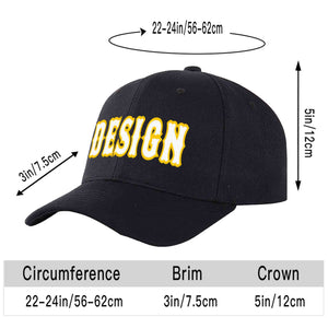 Custom Black White-Gold Curved Eaves Sport Design Baseball Cap