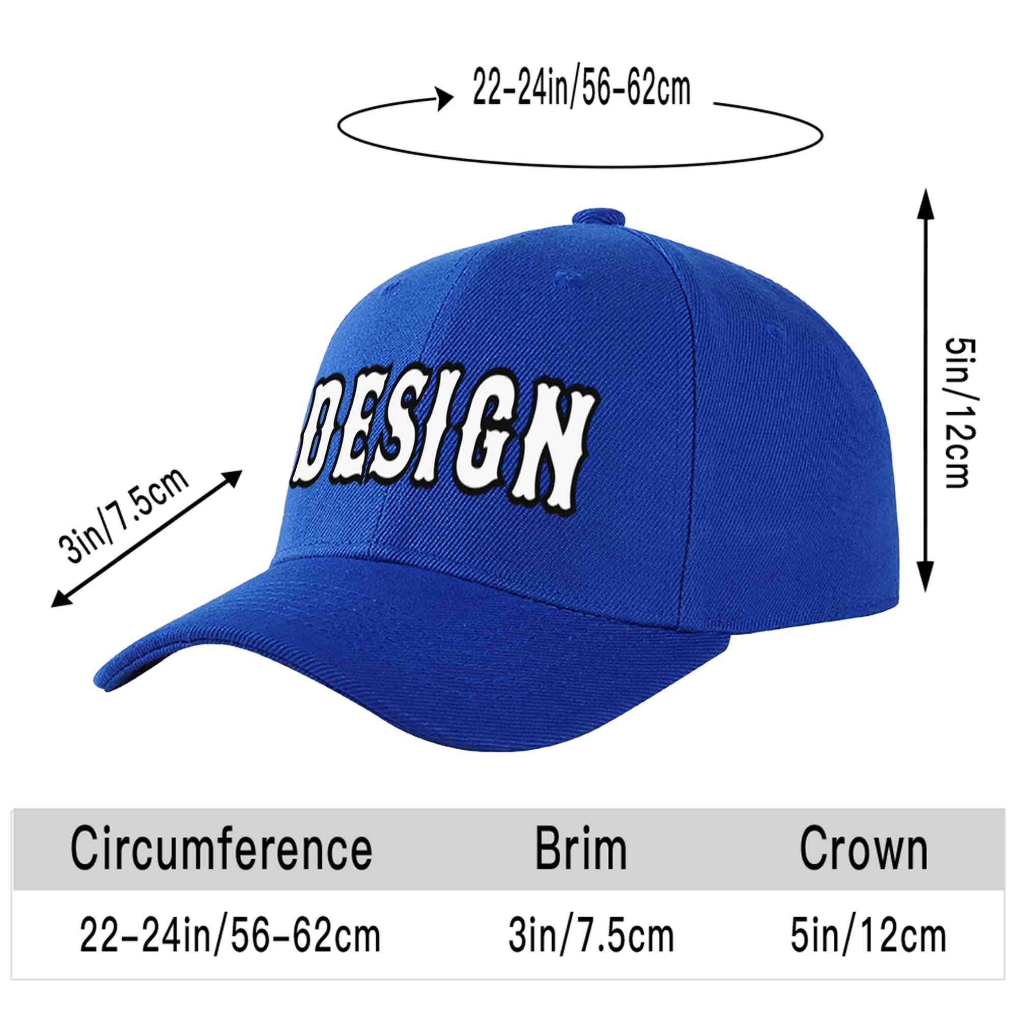 Custom Royal White-Black Curved Eaves Sport Design Baseball Cap