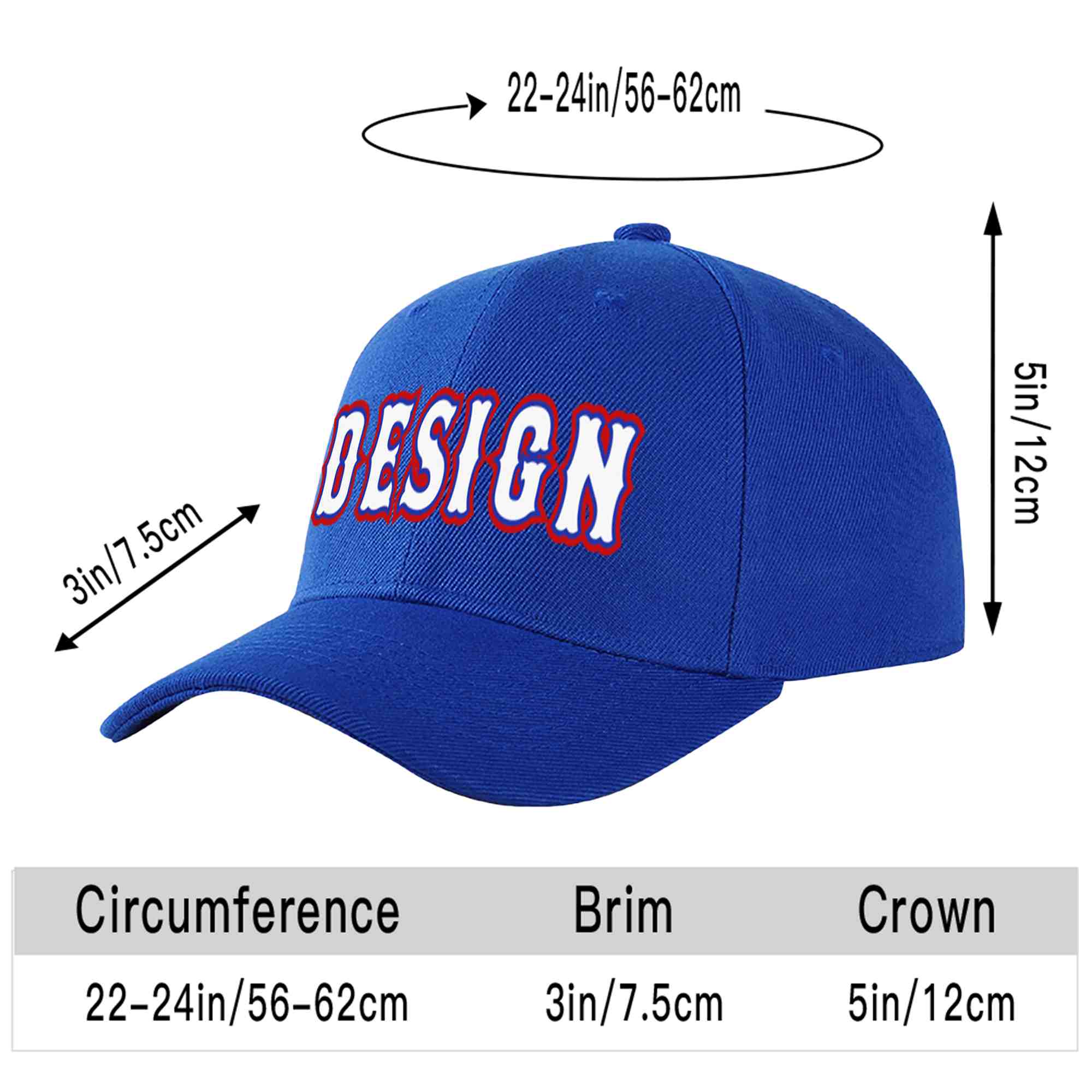 Casquette de baseball personnalisée Royal White-Royal Curved Eaves Sport Design