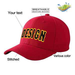 Custom Red Black-Gold Curved Eaves Sport Design Baseball Cap