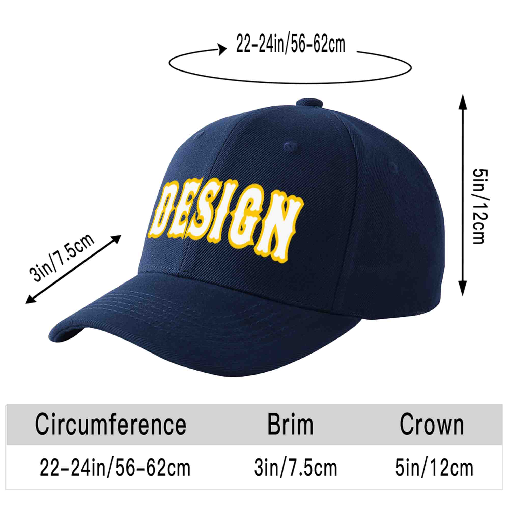 Custom Navy White-Gold Curved Eaves Sport Design Baseball Cap