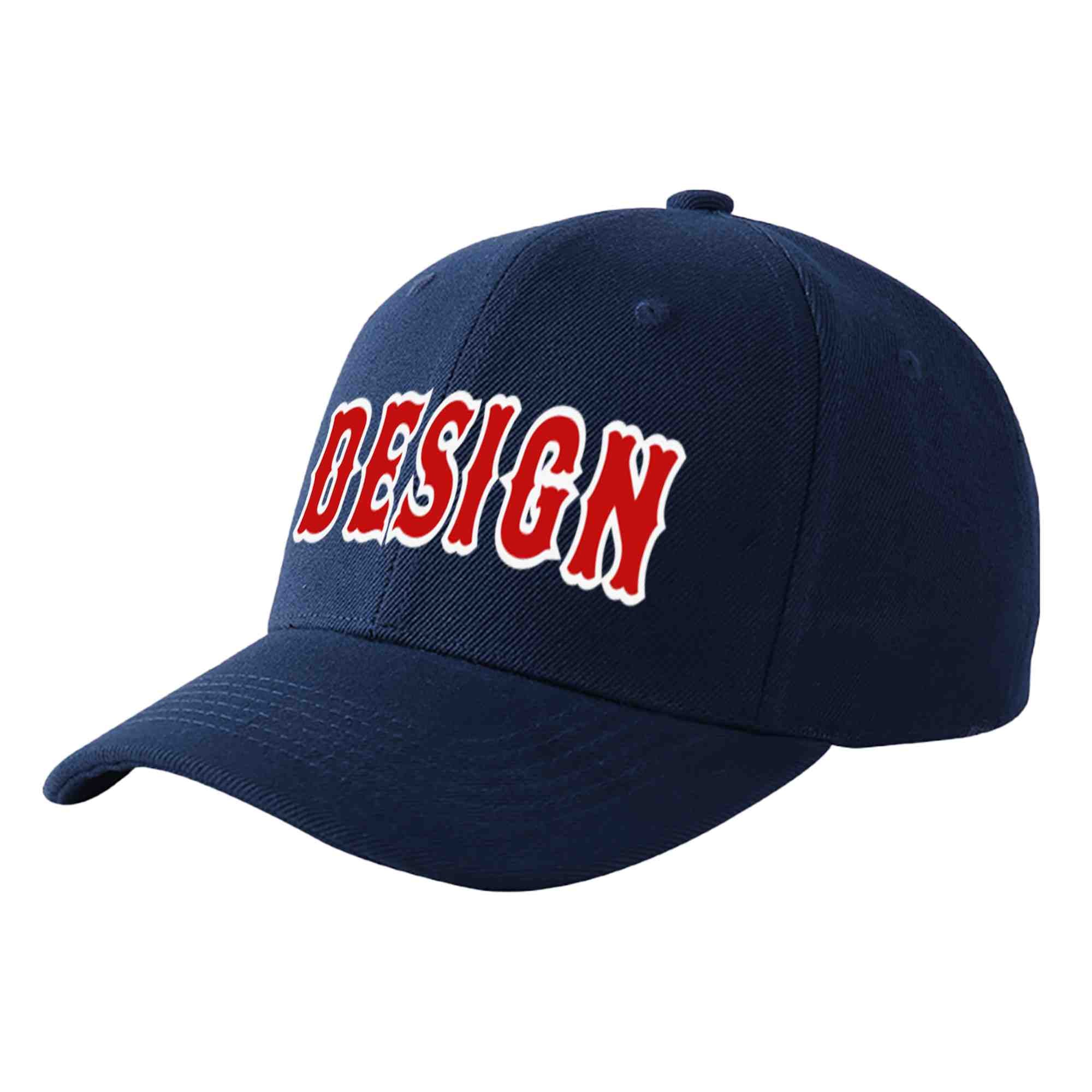 Custom Navy Red-White Curved Eaves Sport Design Baseball Cap