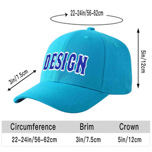 Custom Aqua Royal-White Curved Eaves Sport Design Baseball Cap