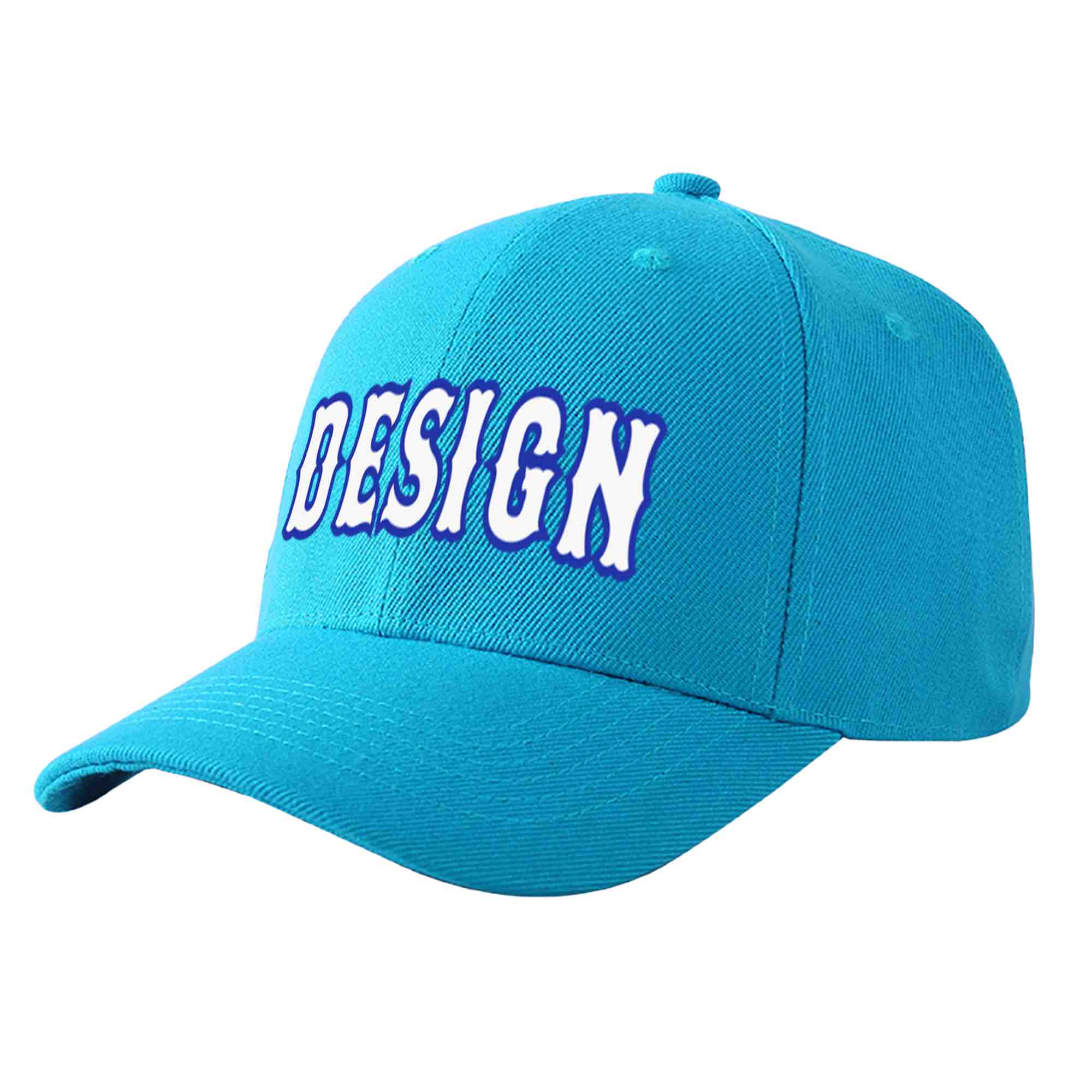 Casquette de baseball personnalisée Aqua White-Royal Curved Eaves Sport Design