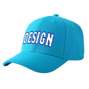 Custom Aqua White-Royal Curved Eaves Sport Design Baseball Cap