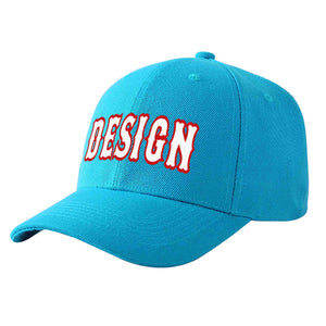 Casquette de baseball personnalisée Aqua blanc-rouge incurvée Eaves Sport Design