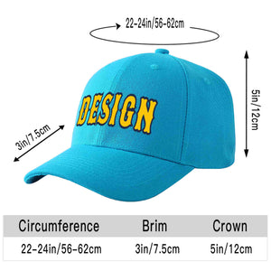 Custom Aqua Gold-Navy Curved Eaves Sport Design Baseball Cap