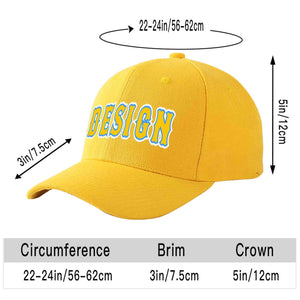 Custom Gold Gold-Powder Blue Curved Eaves Sport Design Baseball Cap