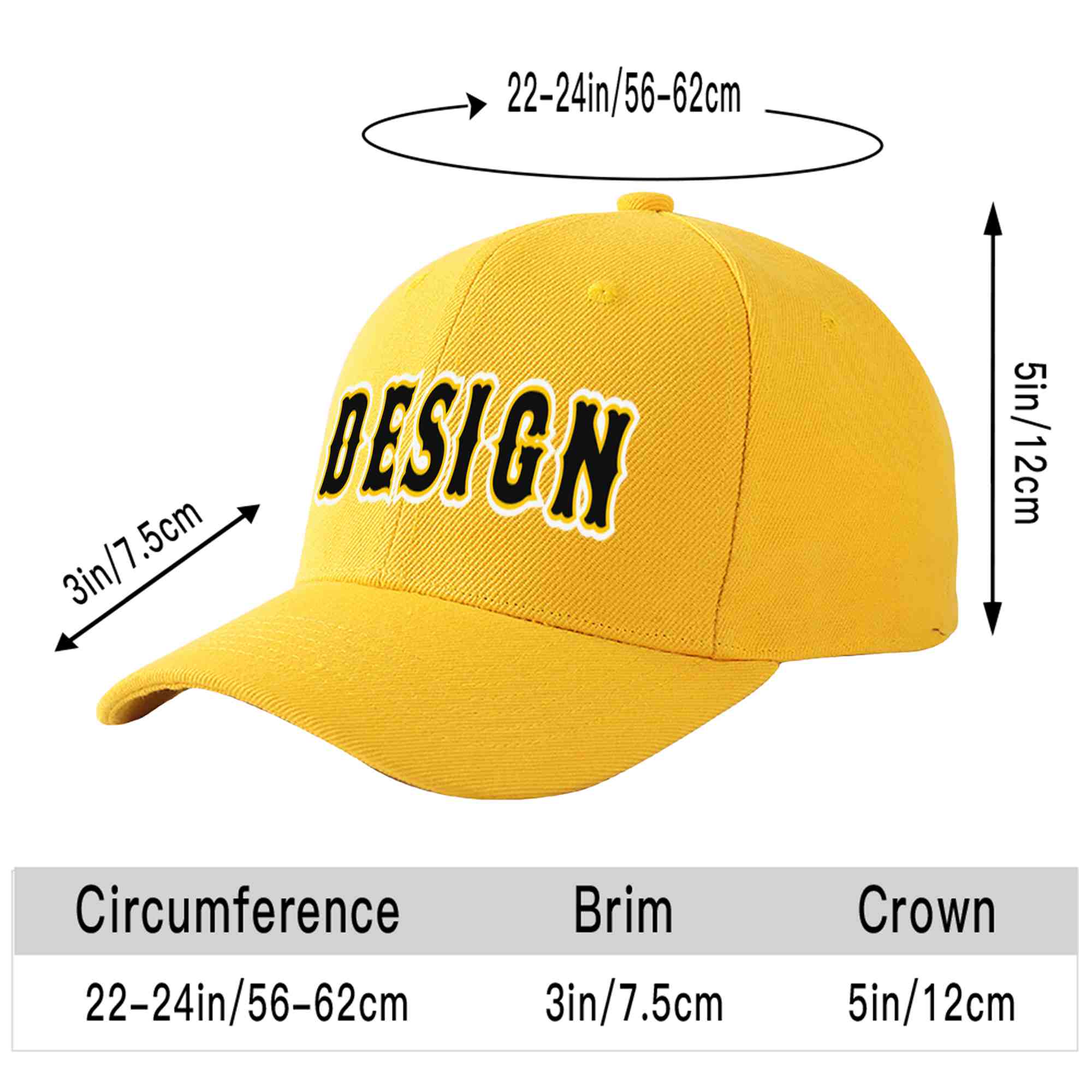 Custom Gold Black-Gold Curved Eaves Sport Design Baseball Cap