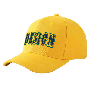 Casquette de baseball courbée personnalisée en or marine-or avec avant-toit et design sportif