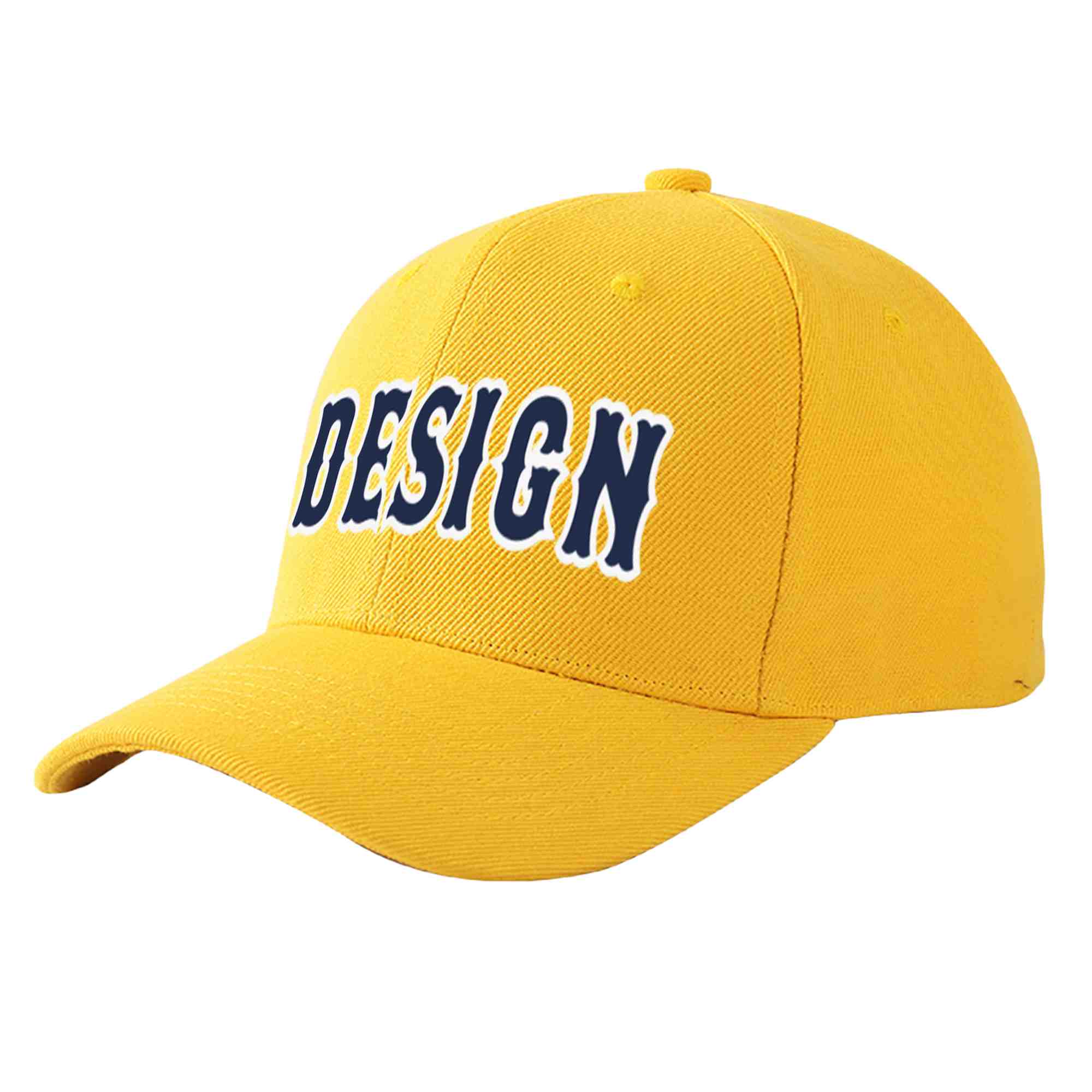 Custom Gold Navy-White Curved Eaves Sport Design Baseball Cap