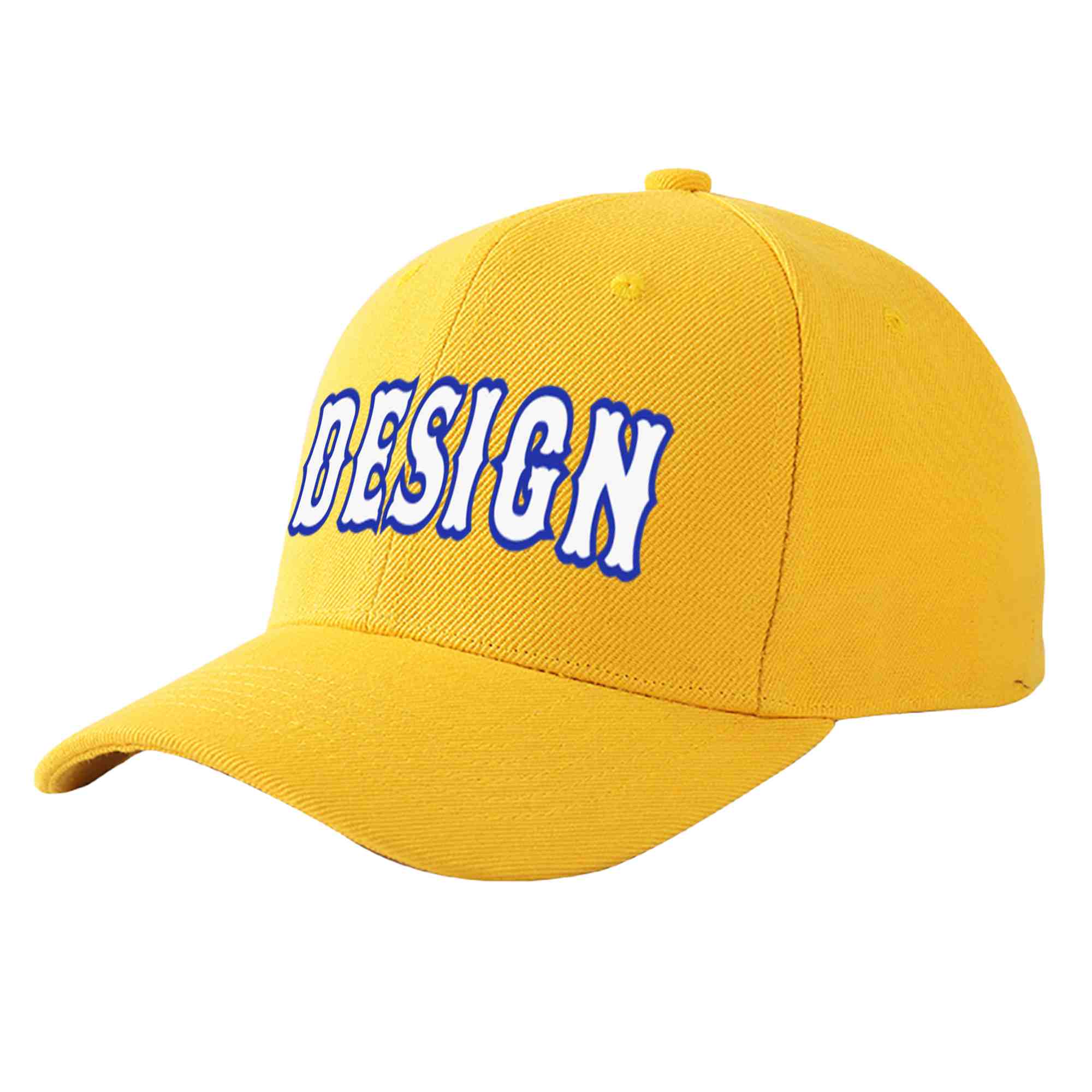 Custom Gold White-Royal Curved Eaves Sport Design Baseball Cap