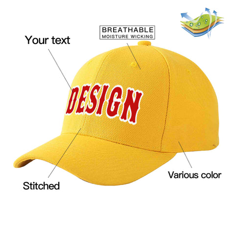 Custom Gold Red-White Curved Eaves Sport Design Baseball Cap