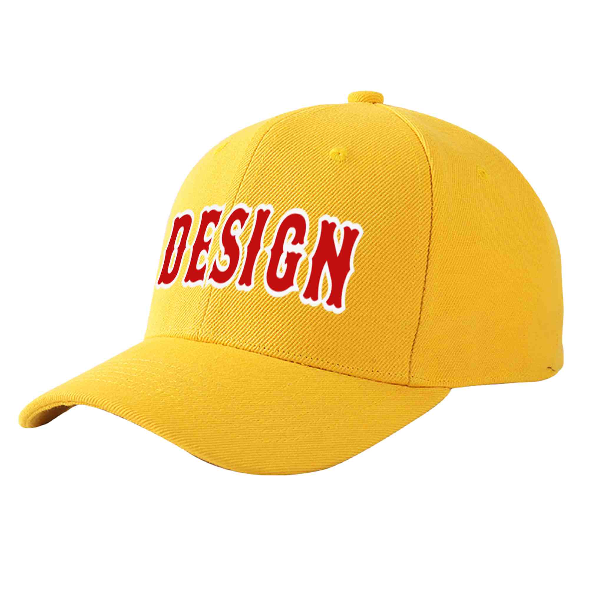 Custom Gold Red-White Curved Eaves Sport Design Baseball Cap