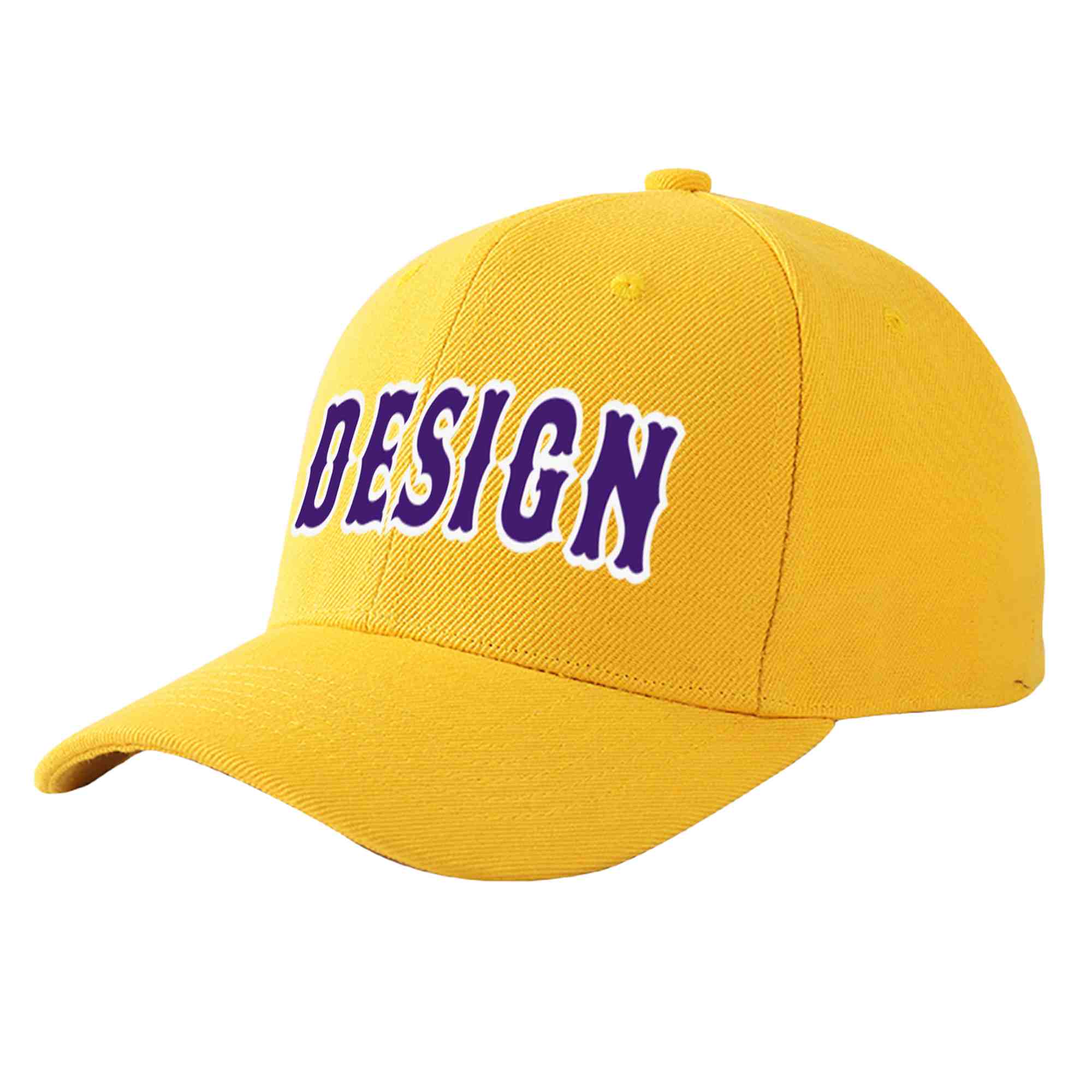 Custom Gold Purple-White Curved Eaves Sport Design Baseball Cap