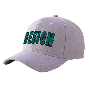 Custom Gray Aqua-Black Curved Eaves Sport Design Baseball Cap