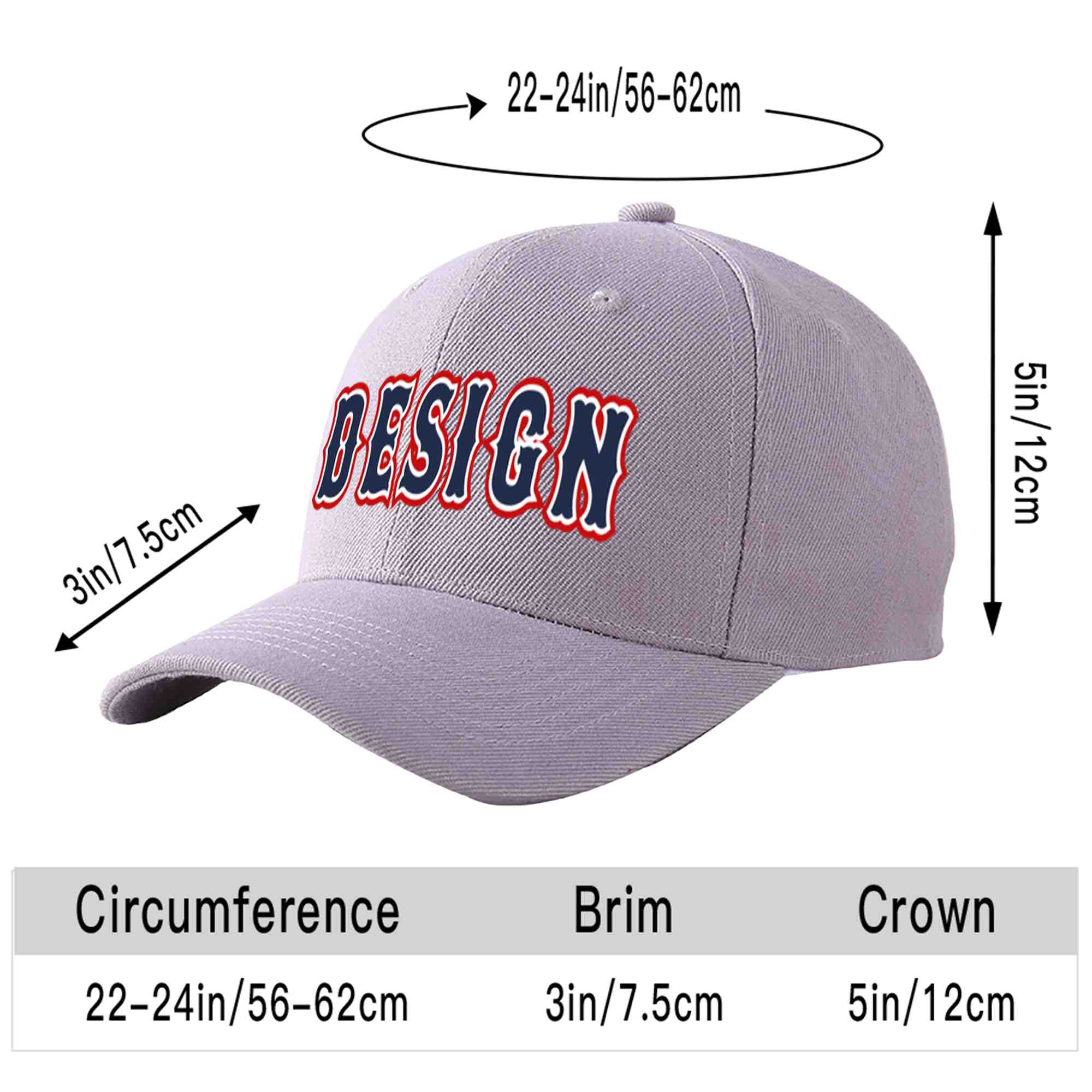 Custom Gray Navy-White Curved Eaves Sport Design Baseball Cap