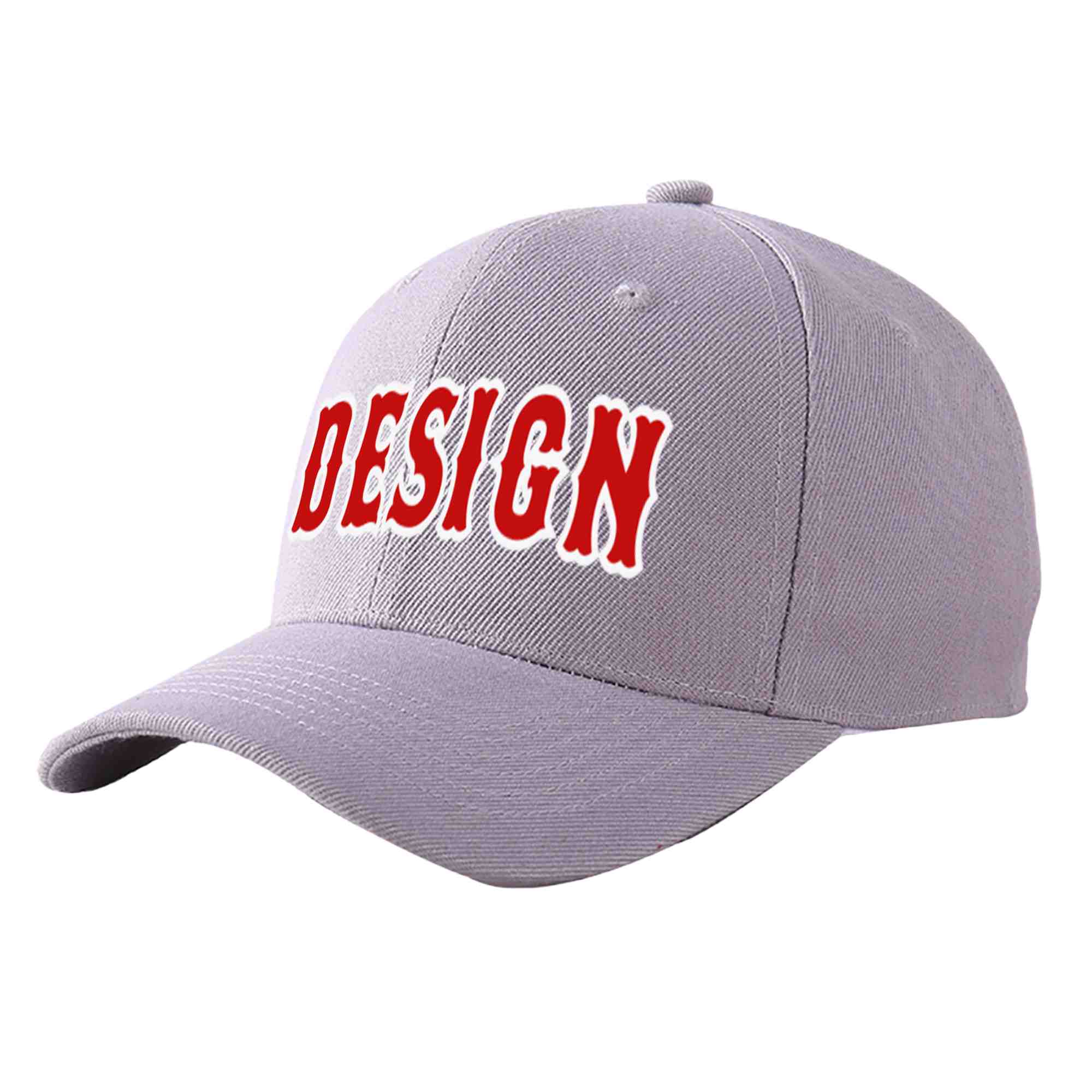 Custom Gray Red-White Curved Eaves Sport Design Baseball Cap