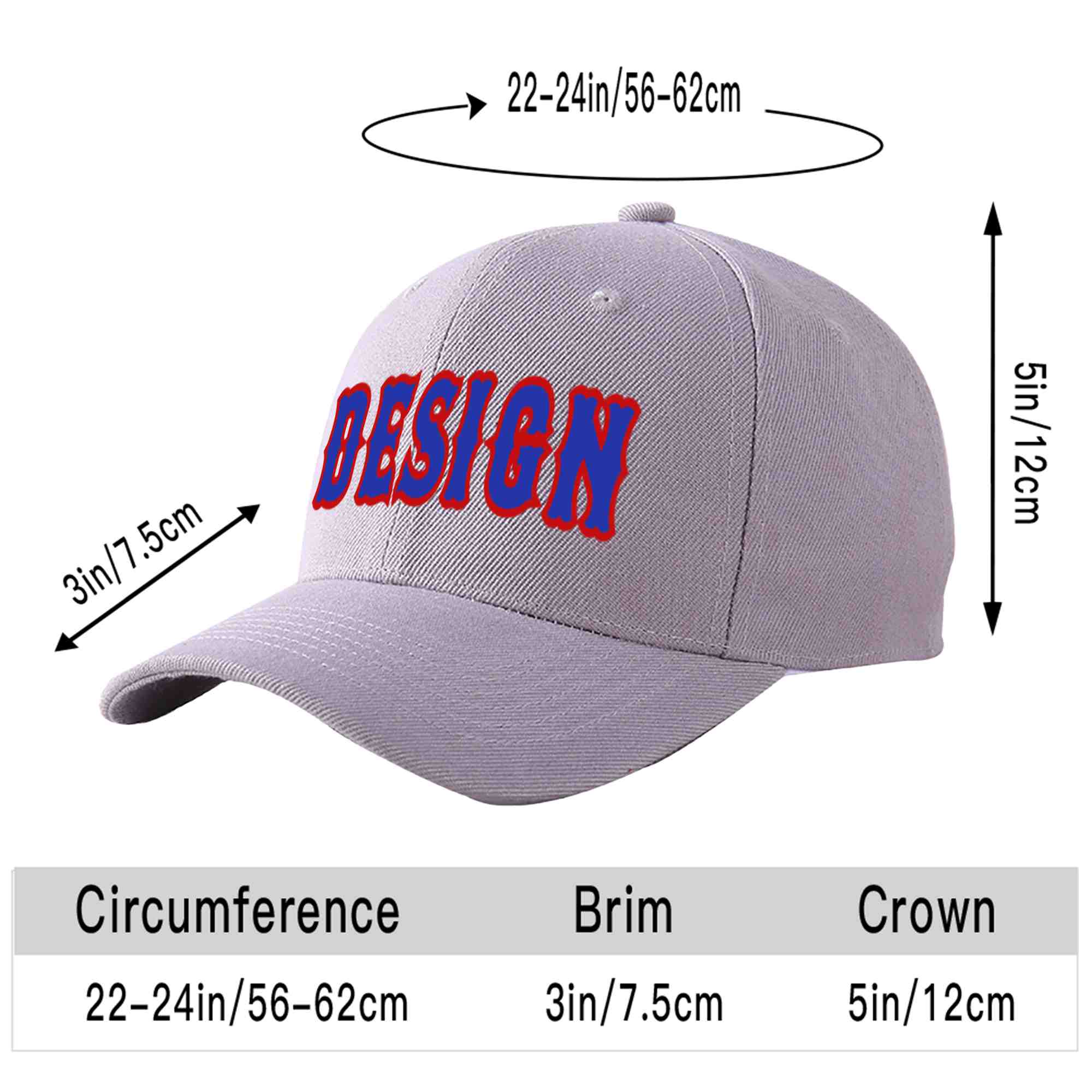 Custom Gray Royal-Red Curved Eaves Sport Design Baseball Cap