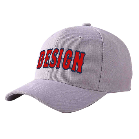Custom Gray Red-Navy Curved Eaves Sport Design Baseball Cap