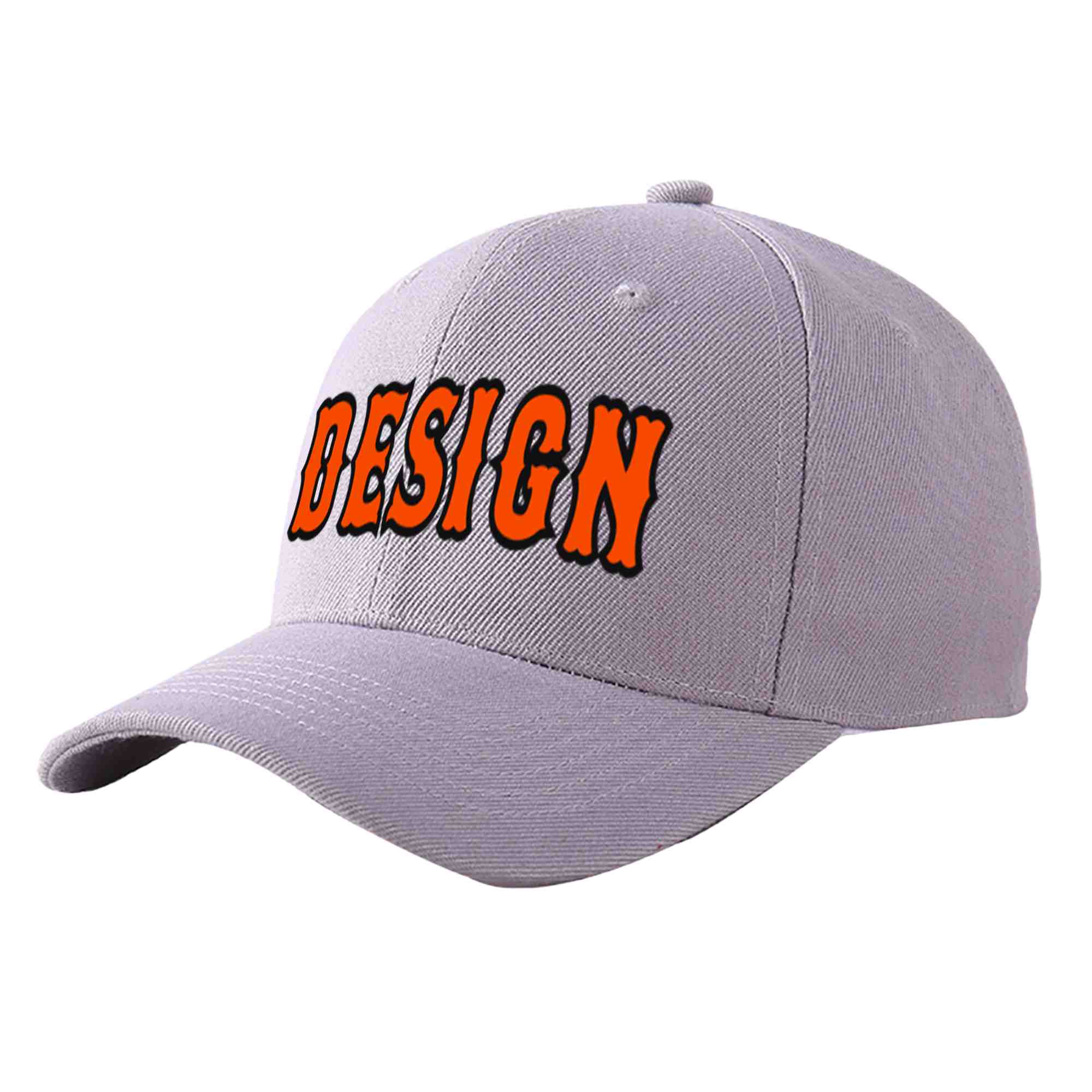 Custom Gray Orange-Black Curved Eaves Sport Design Baseball Cap