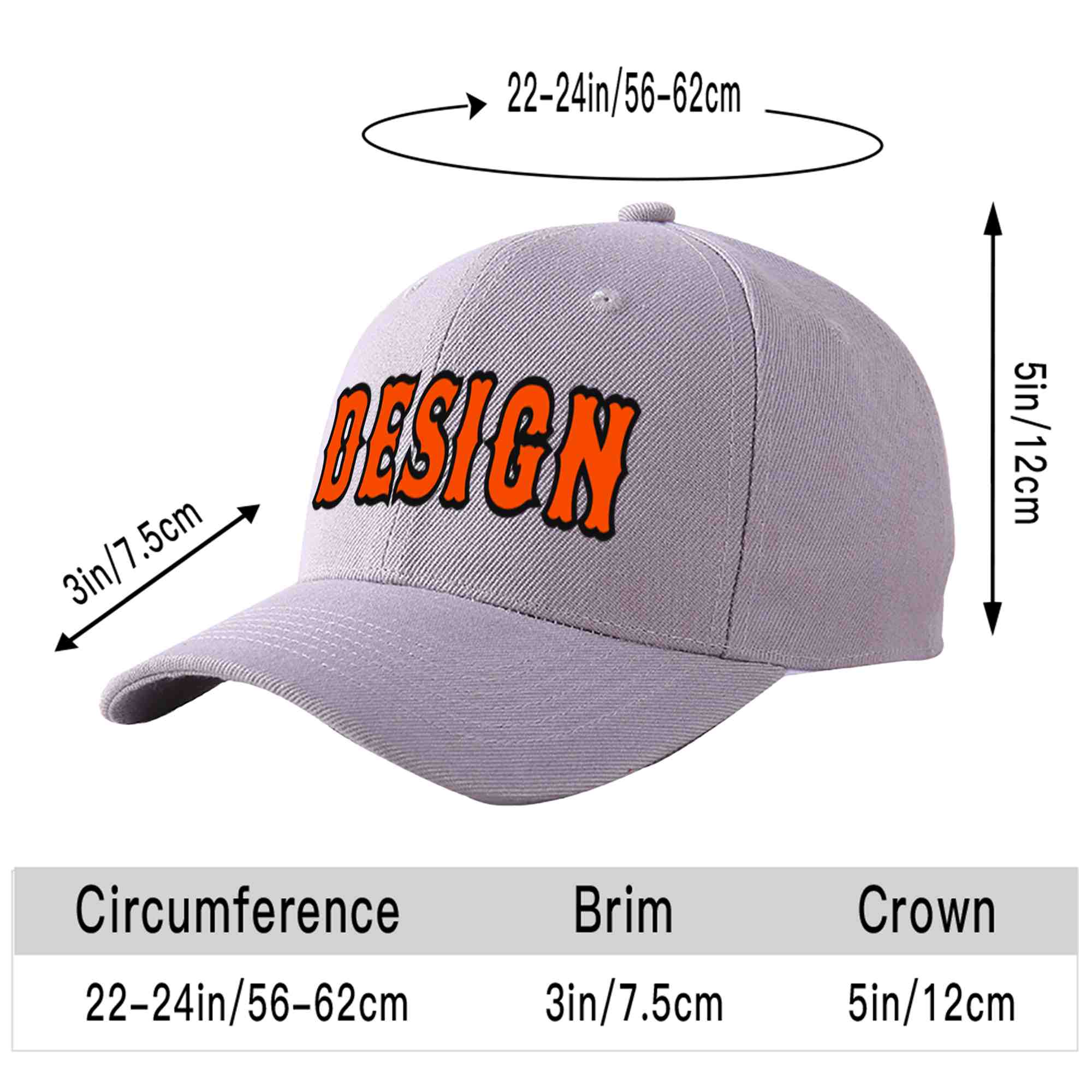 Casquette de baseball personnalisée gris orange-noir incurvée Eaves Sport Design