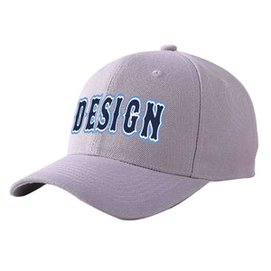 Custom Gray Navy-White Curved Eaves Sport Design Baseball Cap